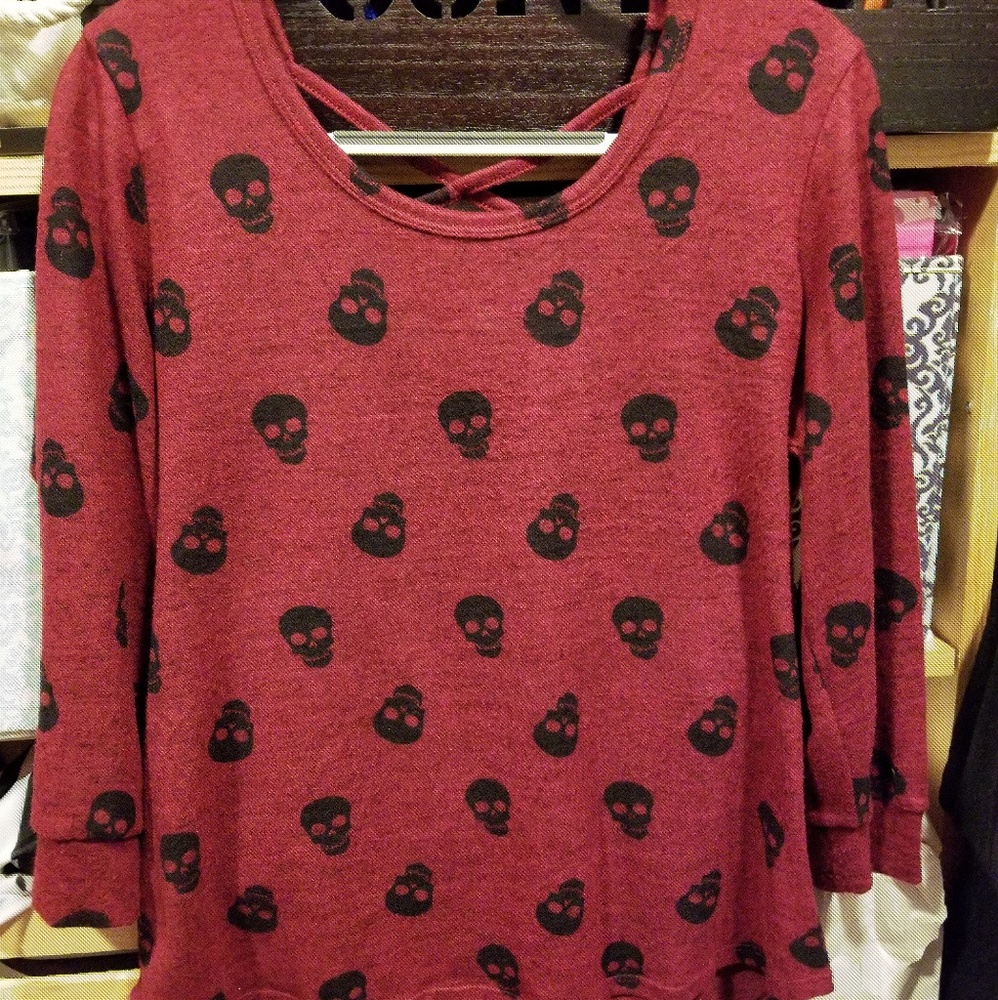 Cozy red skull sweater pullover top